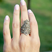Украшения handmade. Livemaster - original item Long ring made of 925 sterling silver with patterns HH0035. Handmade.