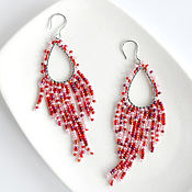 Украшения handmade. Livemaster - original item Crimson earrings with beaded fringe. Handmade.