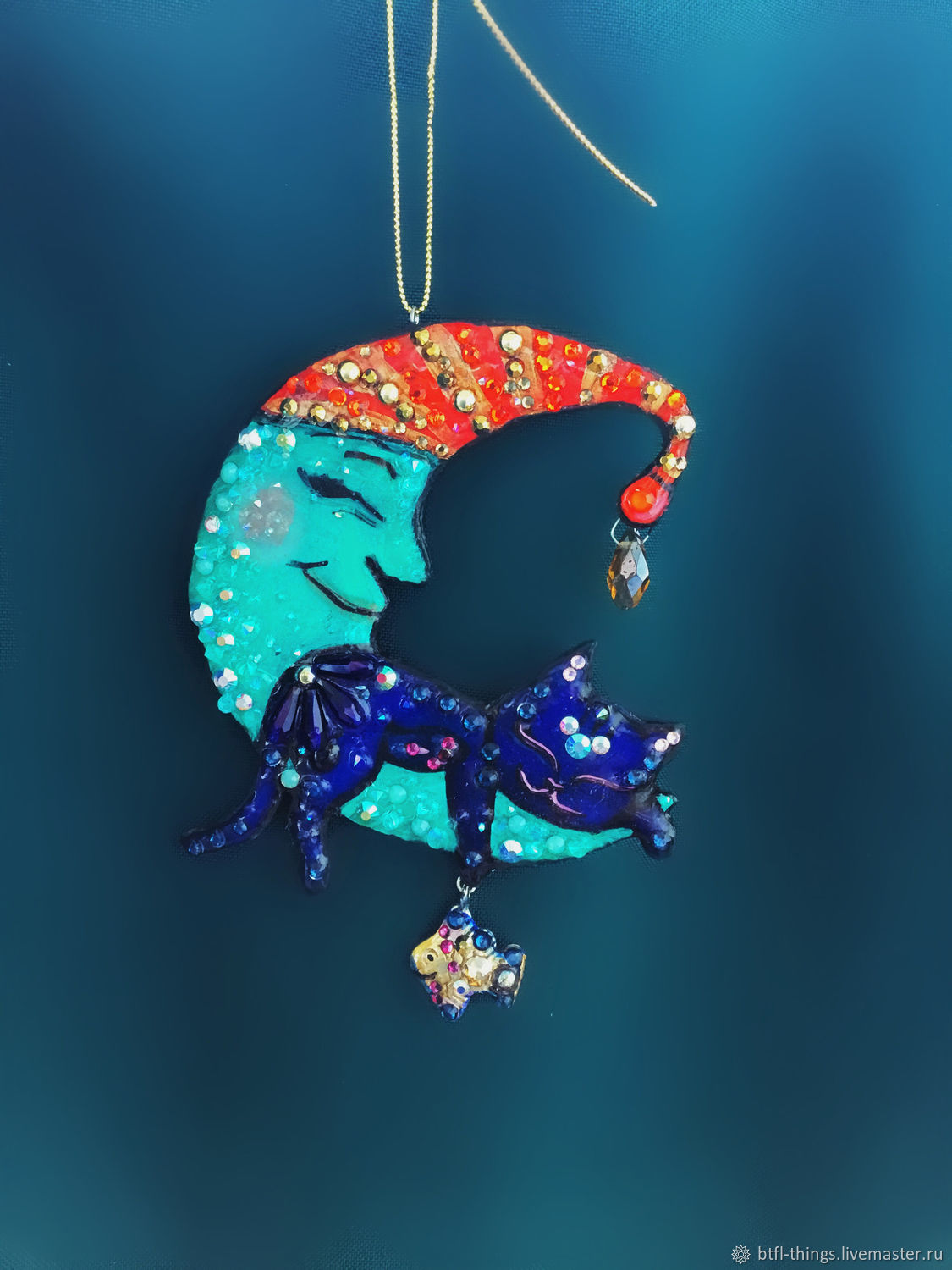 Елочная игрушка «Кот и луна», интерьерная подвеска в интернет-магазине ...