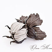 Украшения handmade. Livemaster - original item Grey Iris Leather Brooch Flower Gift for Woman. Handmade.