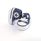 Работы для детей, handmade. Livemaster - original item Booties sneakers knitted for a newborn boy, blue. Handmade.