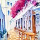 Painting Greece city street of peace. Painting in the Greek style houses are white, Pictures, Moscow,  Фото №1