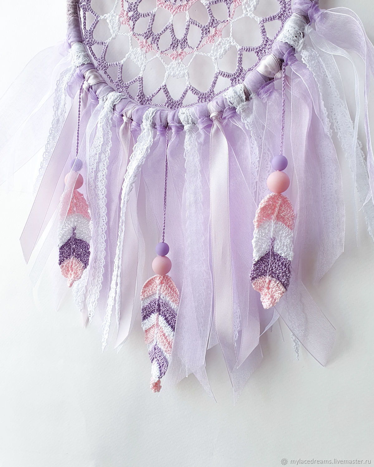 Lilac-pink Dreamcatcher with knitted feathers and ribbons, Dream catchers, St. Petersburg,  Фото №1