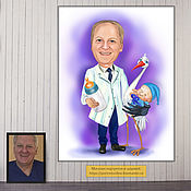 Сувениры и подарки handmade. Livemaster - original item A gift to an obstetrician. Cartoon photo. A gift from the team, from colleagues. Handmade.