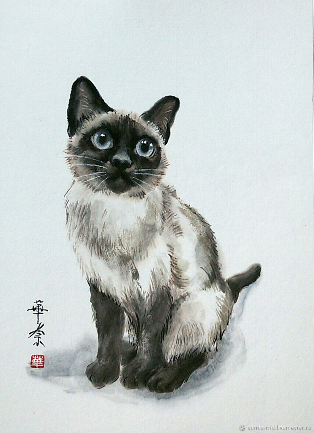 Картина Тайская кошка,японская живопись суми-э 21x30 тушь кот сиамский в интернет-магазине Ярмарка Мастеров по цене 7950 ₽ – E35MZRU
