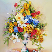 Вышивка лентами ( миниатюра) Весенние цветы 20 х 19 см