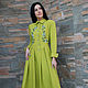 Elegant embroidered dress, wool, 'Fresh lime', Dresses, Vinnitsa,  Фото №1