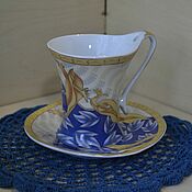 Винтаж handmade. Livemaster - original item Vintage: Coffee couple- glass with carved saucer, Korea. Handmade.