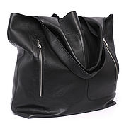 Сумки и аксессуары handmade. Livemaster - original item Large black leather Bag Oversize bag with three pockets huge. Handmade.