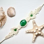 Плетёный браслет "Антарес" с лабрадором в стиле бохо
