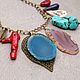 Necklace on a chain with agates, coral leaf blue red bronze turquoise. Necklace. Ritasdreams (ritasdreams). My Livemaster. Фото №4
