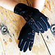 Black suede leather gloves."Grass blade song " Size 8, Gloves, Trakai,  Фото №1