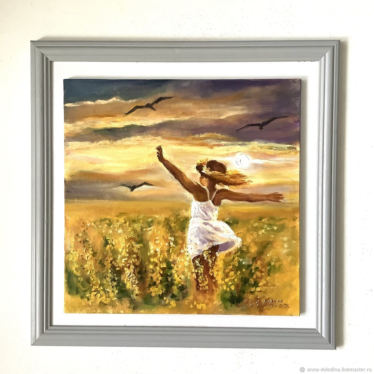 Картина маслом Солнечная девочка для детской 30х30 см в интернет ...